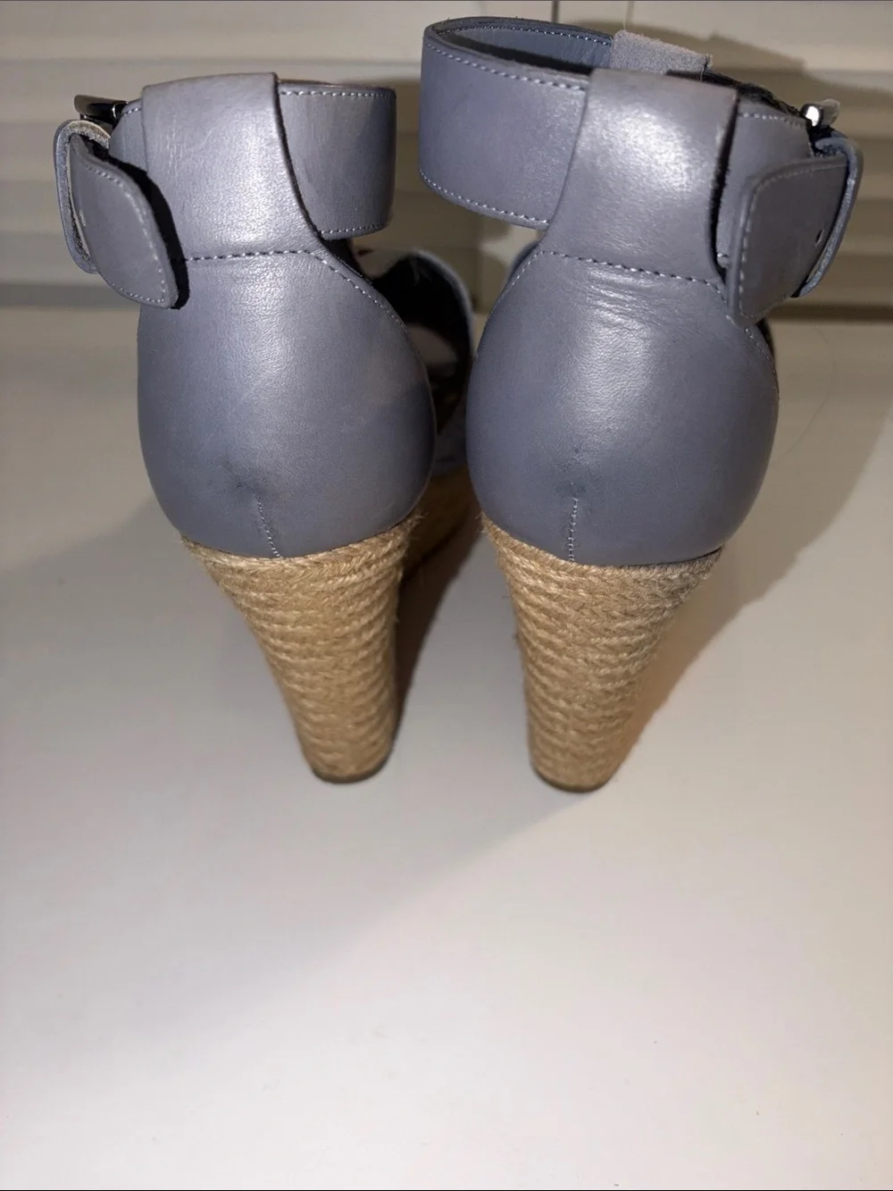 Marc Fisher Hasina Light Blue Suede Wedge Sandals Open Toe Espadrille SZ 8.5